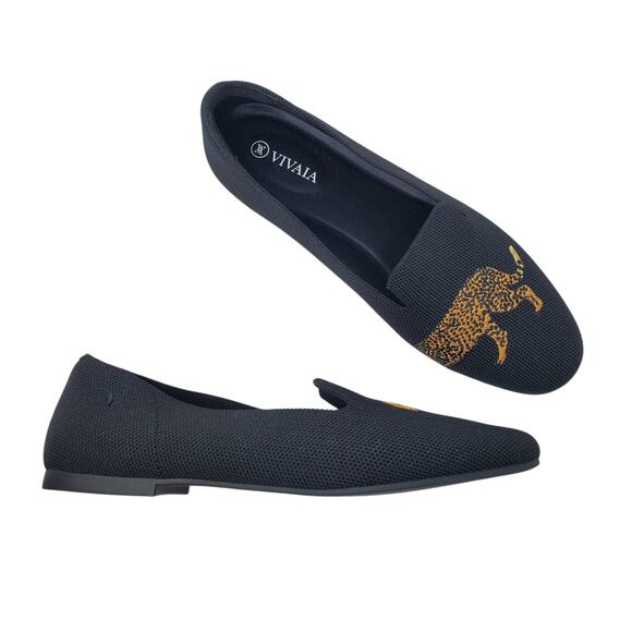 Vivaia Audrey Round Toe Embroidered Loafers Black Cheetah Embroidered Size 39 - Picture 2 of 10